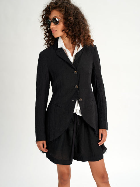 Forme d'Expression Victorian Raw-Edged Linen Coat Black